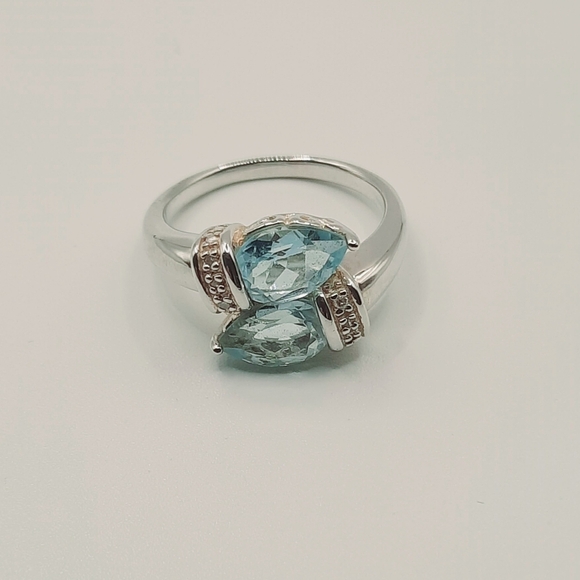 925 Sterling Silver Ring Sky Blue Topaz Bypass Diamond Accent Vintage QVC  Sz 8 - Picture 7 of 8